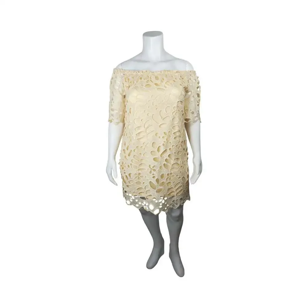 PrettyGarden Women's Off-Shoulder Floral Lace Overlay Mini Dress XL